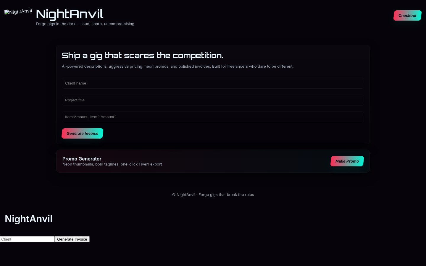 NightAnvil — Freelancer Business Toolkit preview